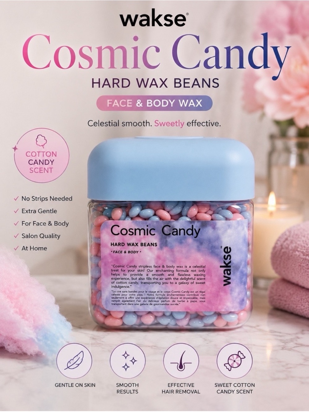 Wakse Cosmic Candy Hard Wax
Beans Face & Body Wax • 8.8oz • Cotton Candy • NWT